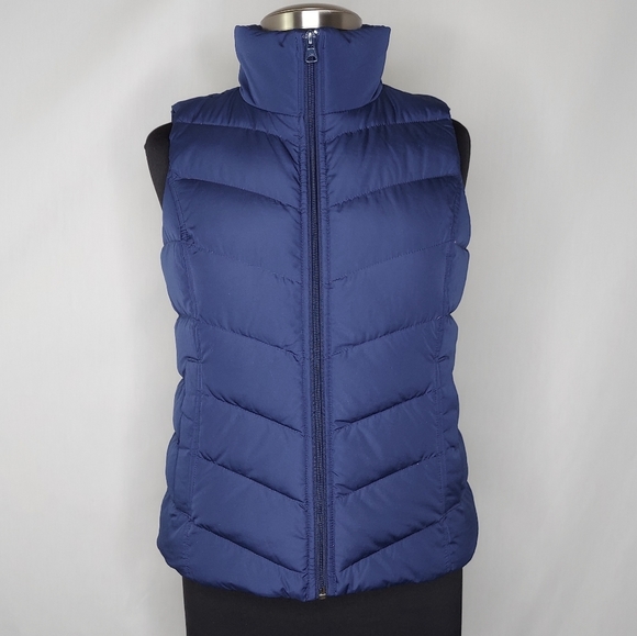 Lands End Down Puffer Vest Quilted Zip Pocket Water Resistant 600 Fill XS Blue - Picture 1 of 5